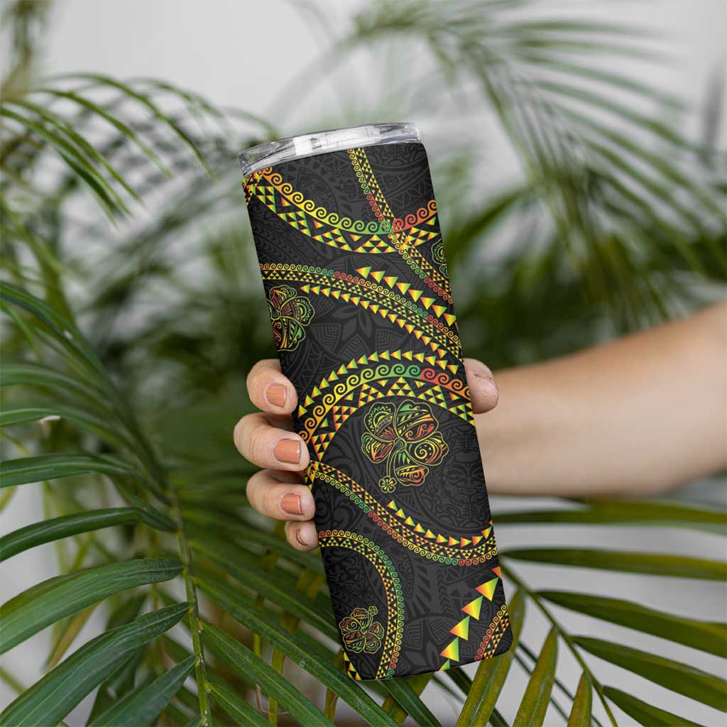 Hawaiian Kakau Art and Hisbiscus Tattoo Skinny Tumbler Tribal Pattern-Reggae Style LT03 - Polynesian Pride