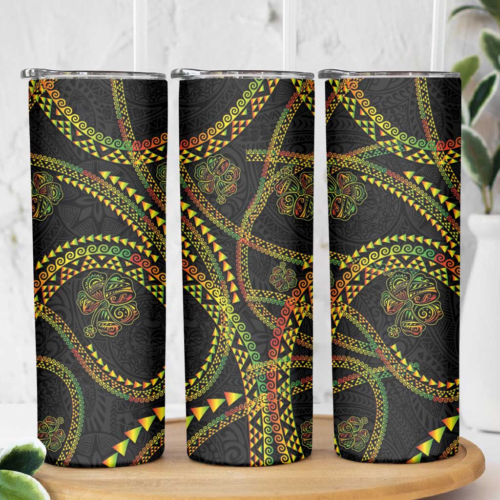 Hawaiian Kakau Art and Hisbiscus Tattoo Skinny Tumbler Tribal Pattern-Reggae Style LT03 - Polynesian Pride