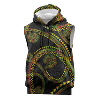 Hawaiian Kakau Art and Hisbiscus Tattoo Sleeveless Hoodie Tribal Pattern-Reggae Style LT03 Black - Polynesian Pride