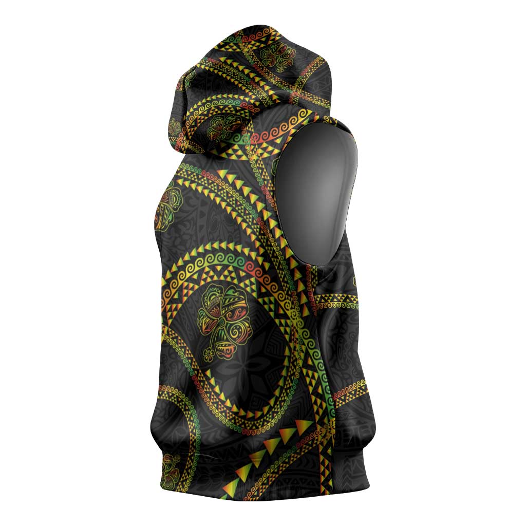 Hawaiian Kakau Art and Hisbiscus Tattoo Sleeveless Hoodie Tribal Pattern-Reggae Style LT03 - Polynesian Pride
