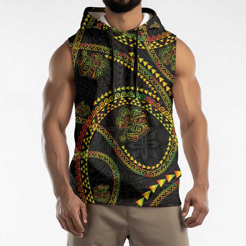 Hawaiian Kakau Art and Hisbiscus Tattoo Sleeveless Hoodie Tribal Pattern-Reggae Style LT03 - Polynesian Pride