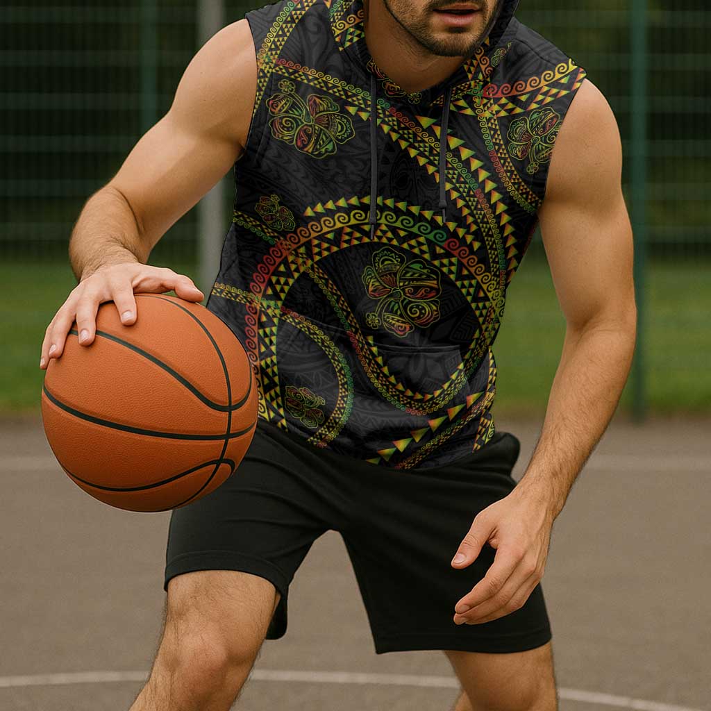 Hawaiian Kakau Art and Hisbiscus Tattoo Sleeveless Hoodie Tribal Pattern-Reggae Style LT03 - Polynesian Pride