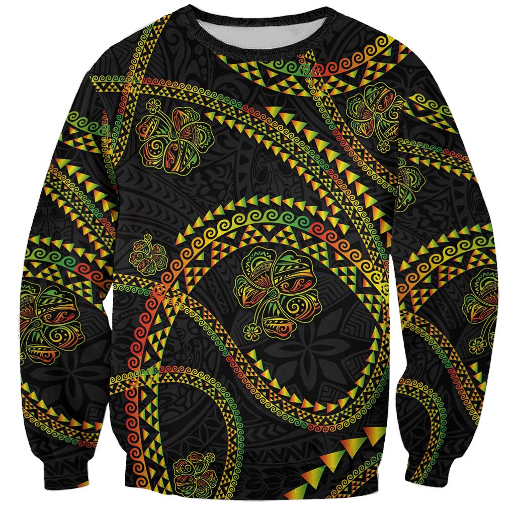 Hawaiian Kakau Art and Hisbiscus Tattoo Sweatshirt Tribal Pattern-Reggae Style LT03 Unisex Black - Polynesian Pride