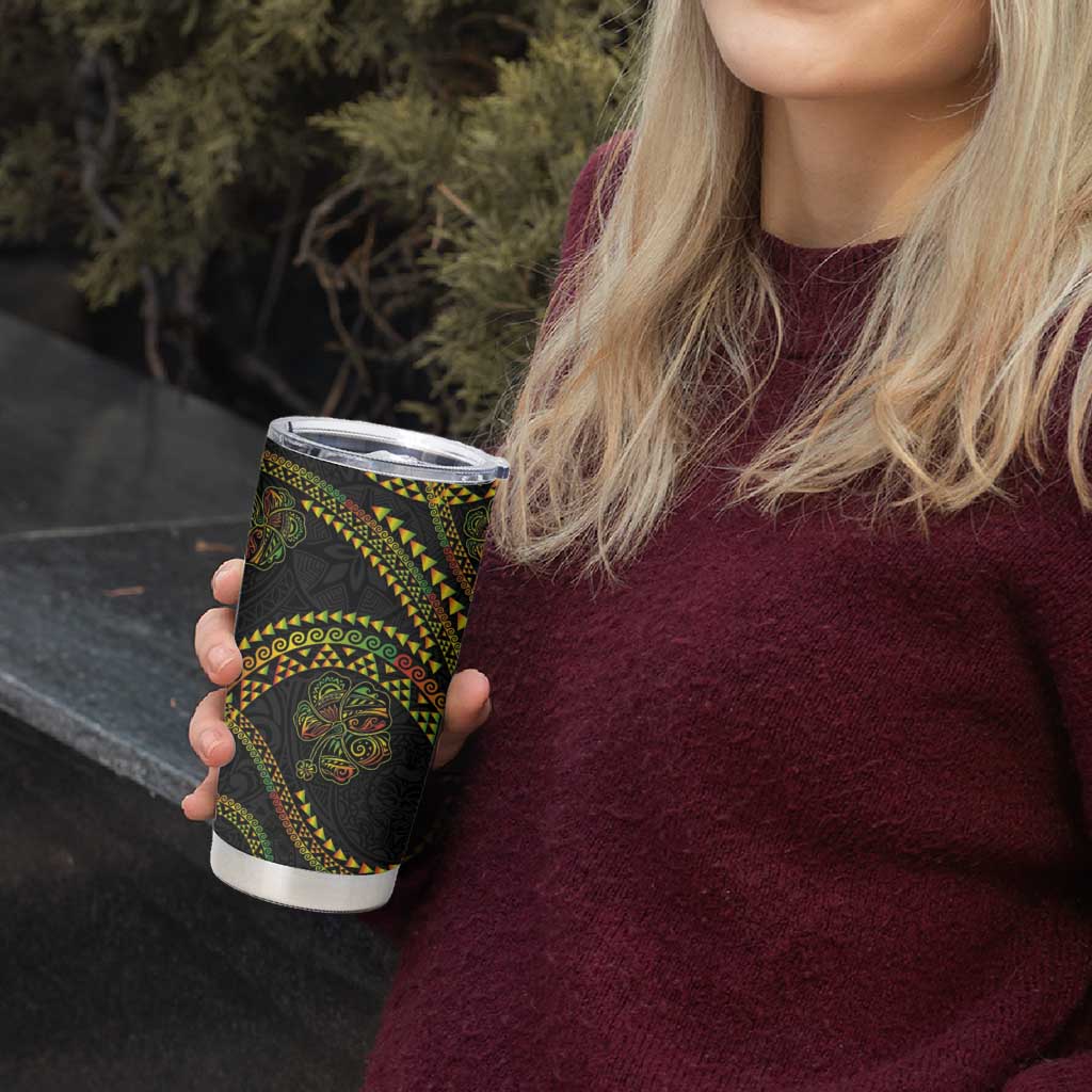 Hawaiian Kakau Art and Hisbiscus Tattoo Tumbler Cup Tribal Pattern-Reggae Style - Polynesian Pride
