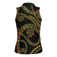 Hawaiian Kakau Art and Hisbiscus Tattoo Women Sleeveless Polo Shirt Tribal Pattern-Reggae Style LT03 - Polynesian Pride