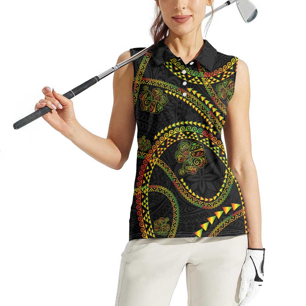 Hawaiian Kakau Art and Hisbiscus Tattoo Women Sleeveless Polo Shirt Tribal Pattern-Reggae Style LT03 - Polynesian Pride
