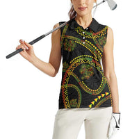 Hawaiian Kakau Art and Hisbiscus Tattoo Women Sleeveless Polo Shirt Tribal Pattern-Reggae Style LT03 - Polynesian Pride