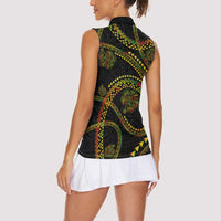 Hawaiian Kakau Art and Hisbiscus Tattoo Women Sleeveless Polo Shirt Tribal Pattern-Reggae Style LT03 - Polynesian Pride