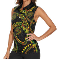 Hawaiian Kakau Art and Hisbiscus Tattoo Women Sleeveless Polo Shirt Tribal Pattern-Reggae Style LT03 - Polynesian Pride