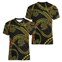 Hawaiian Kakau Art and Hisbiscus Tattoo Women V-Neck T-Shirt Tribal Pattern-Reggae Style LT03 - Polynesian Pride