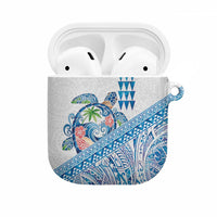 Hawaiian Abstract Sea Turtle AirPods Case Polynesian Tapa Art and Kakau Tattoo White WaterColor LT03 White - Polynesian Pride