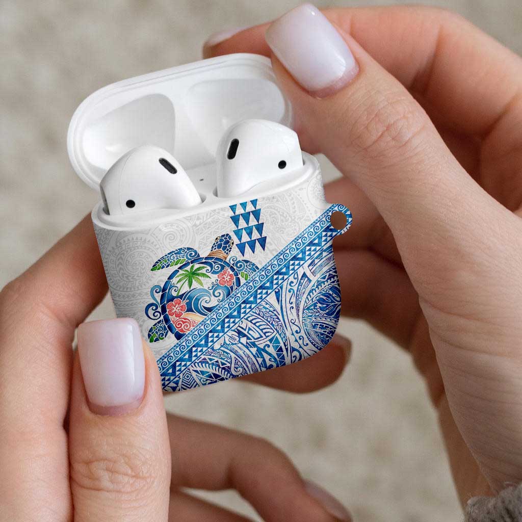 Hawaiian Abstract Sea Turtle AirPods Case Polynesian Tapa Art and Kakau Tattoo White WaterColor LT03 - Polynesian Pride