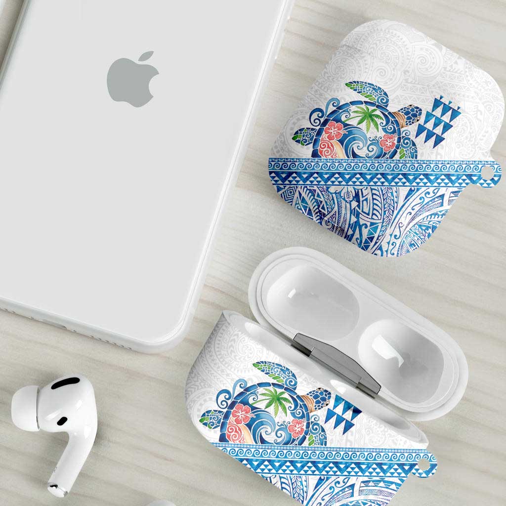 Hawaiian Abstract Sea Turtle AirPods Case Polynesian Tapa Art and Kakau Tattoo White WaterColor LT03 - Polynesian Pride