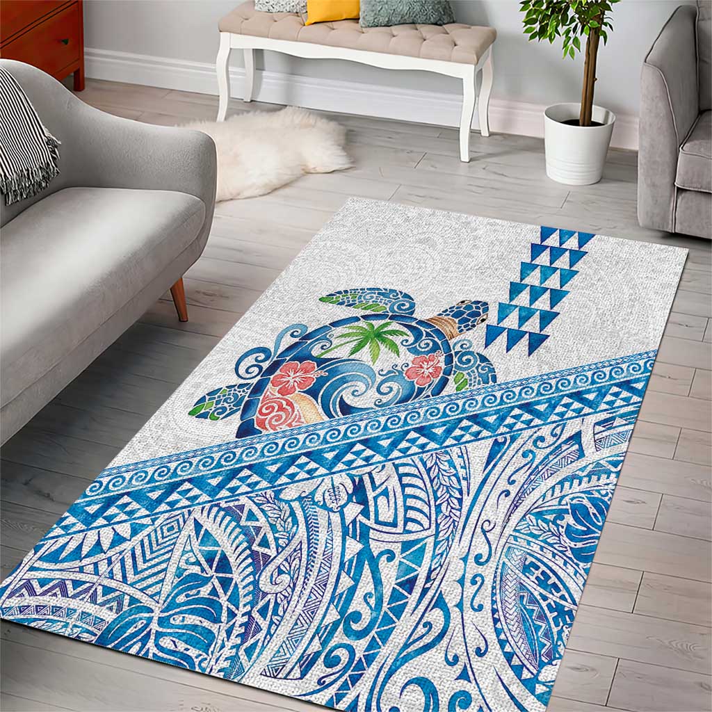 Hawaiian Abstract Sea Turtle Area Rug Polynesian Tapa Art and Kakau Tattoo White WaterColor LT03 - Polynesian Pride