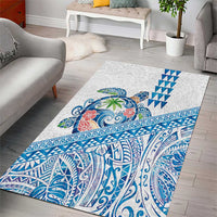 Hawaiian Abstract Sea Turtle Area Rug Polynesian Tapa Art and Kakau Tattoo White WaterColor LT03 - Polynesian Pride