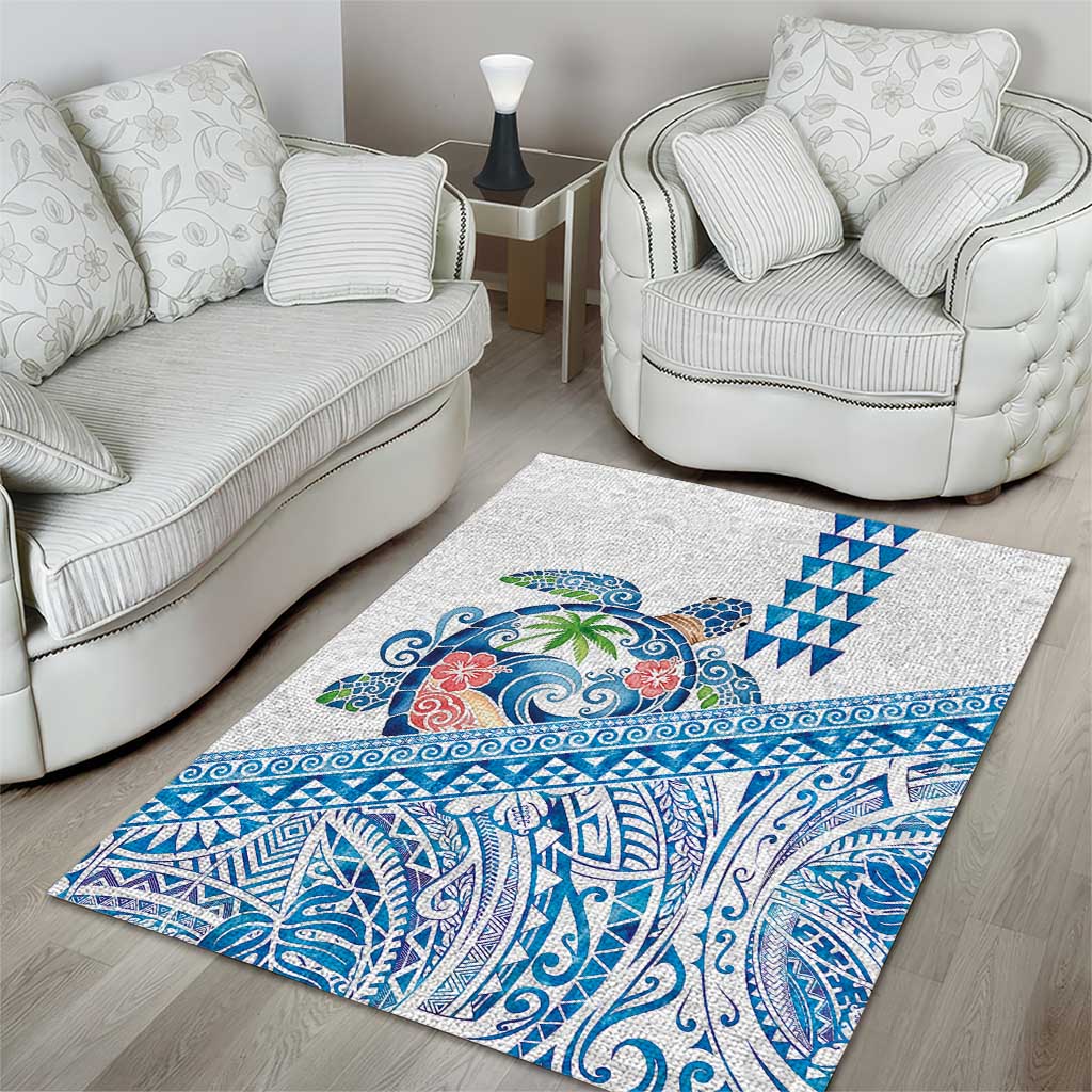 Hawaiian Abstract Sea Turtle Area Rug Polynesian Tapa Art and Kakau Tattoo White WaterColor LT03 - Polynesian Pride