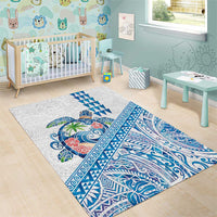 Hawaiian Abstract Sea Turtle Area Rug Polynesian Tapa Art and Kakau Tattoo White WaterColor LT03 - Polynesian Pride