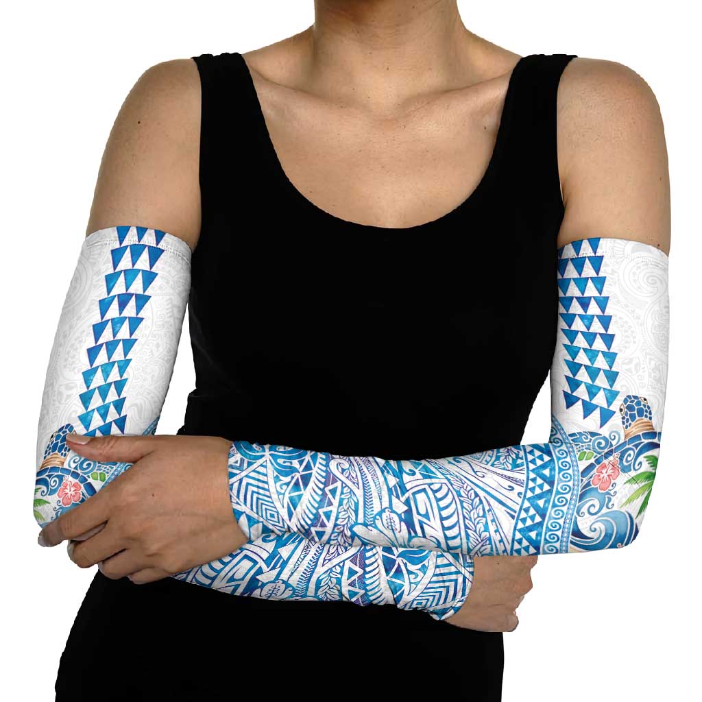 Hawaiian Abstract Sea Turtle Arm Sleeves Polynesian Tapa Art and Kakau Tattoo White WaterColor LT03 - Polynesian Pride