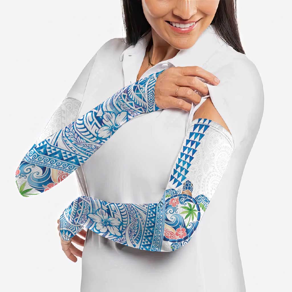 Hawaiian Abstract Sea Turtle Arm Sleeves Polynesian Tapa Art and Kakau Tattoo White WaterColor LT03 - Polynesian Pride