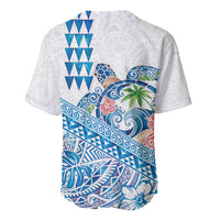 Hawaiian Abstract Sea Turtle Baseball Jersey Polynesian Tapa Art and Kakau Tattoo White WaterColor LT03 - Polynesian Pride