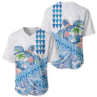 Hawaiian Abstract Sea Turtle Baseball Jersey Polynesian Tapa Art and Kakau Tattoo White WaterColor LT03 - Polynesian Pride