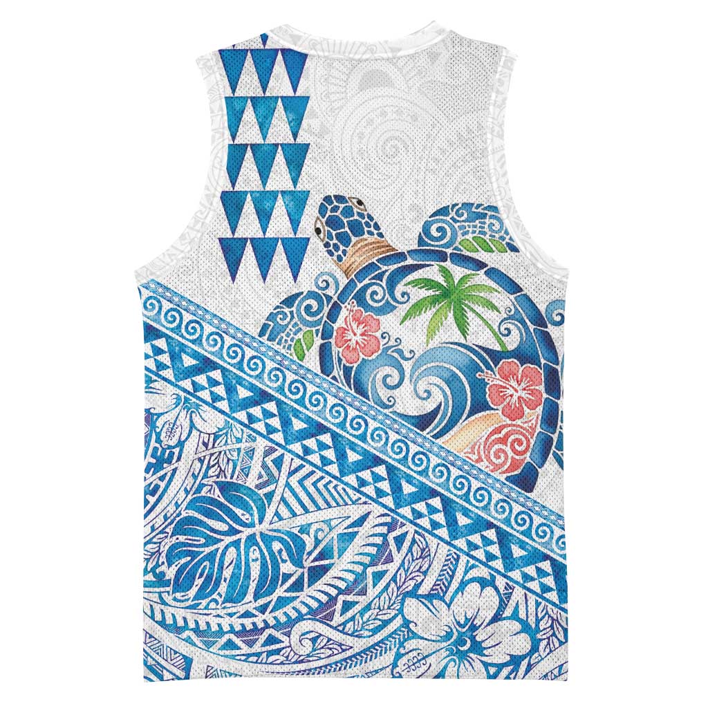 Hawaiian Abstract Sea Turtle Basketball Jersey Polynesian Tapa Art and Kakau Tattoo White WaterColor LT03 - Polynesian Pride