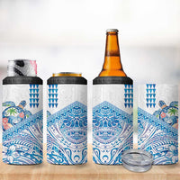 Hawaiian Abstract Sea Turtle 4 in 1 Can Cooler Tumbler Polynesian Tapa Art and Kakau Tattoo White WaterColor LT03 - Polynesian Pride