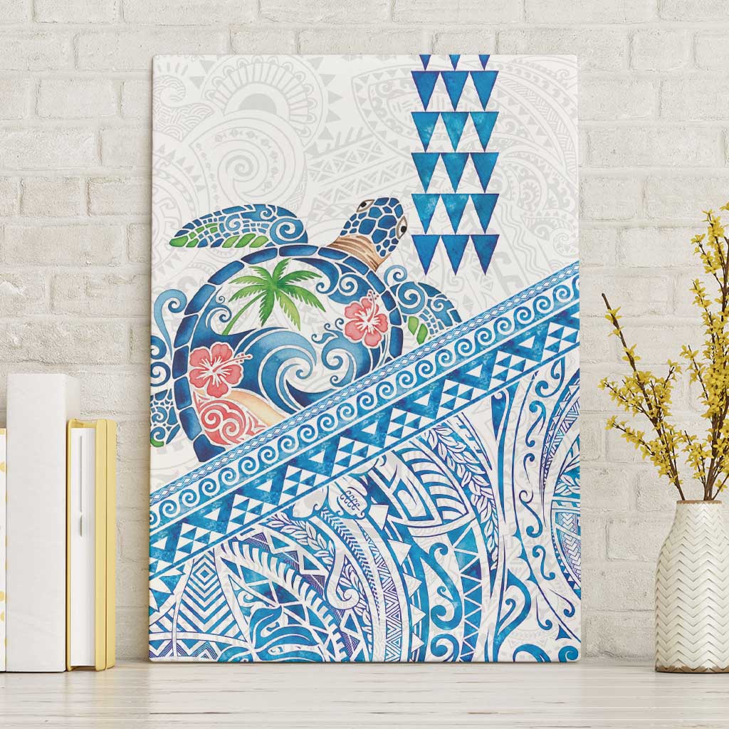 Hawaiian Abstract Sea Turtle Canvas Wall Art Polynesian Tapa Art and Kakau Tattoo White WaterColor LT03 Without Frame White - Polynesian Pride
