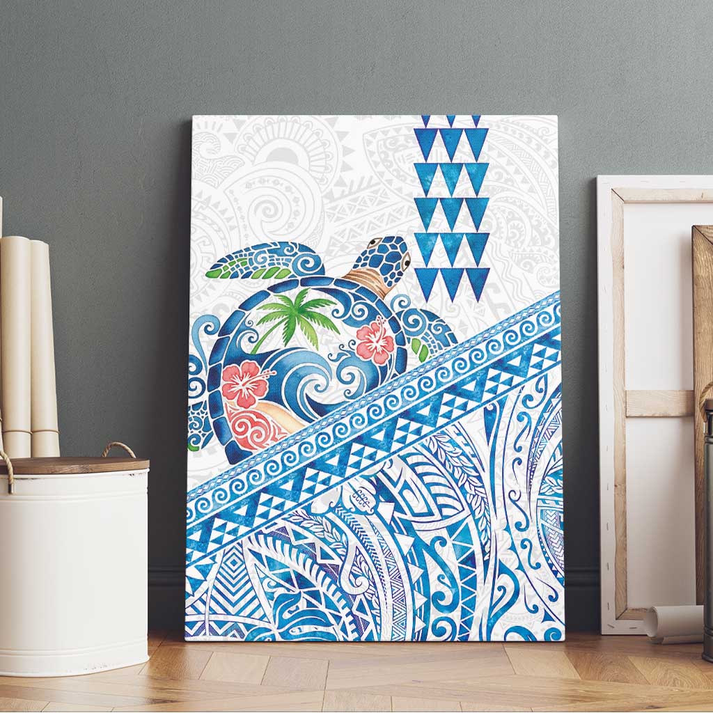 Hawaiian Abstract Sea Turtle Canvas Wall Art Polynesian Tapa Art and Kakau Tattoo White WaterColor LT03 - Polynesian Pride