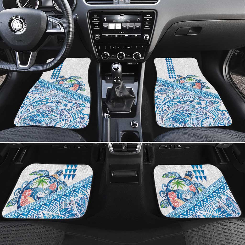 Hawaiian Abstract Sea Turtle Car Mats Polynesian Tapa Art and Kakau Tattoo White WaterColor LT03 Set 4pcs White - Polynesian Pride