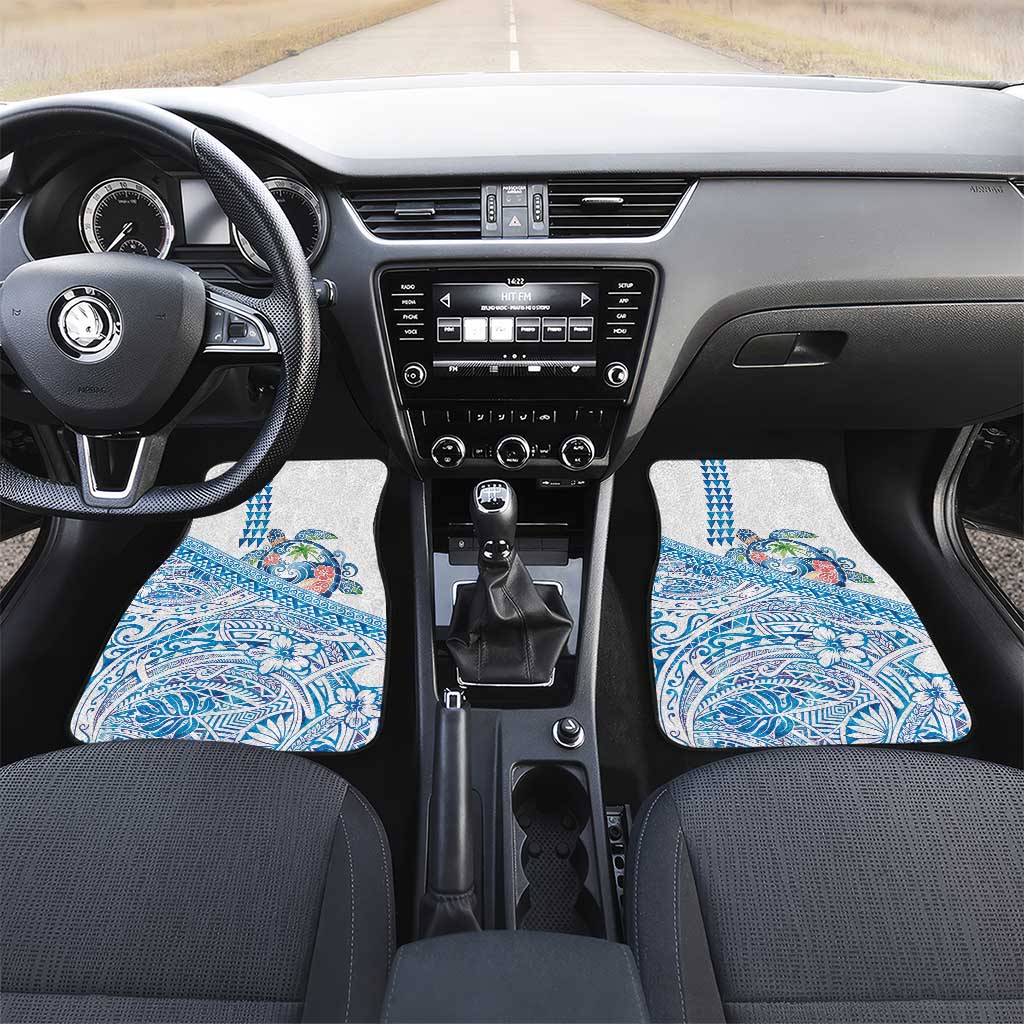 Hawaiian Abstract Sea Turtle Car Mats Polynesian Tapa Art and Kakau Tattoo White WaterColor LT03 Set 2pcs - Front White - Polynesian Pride
