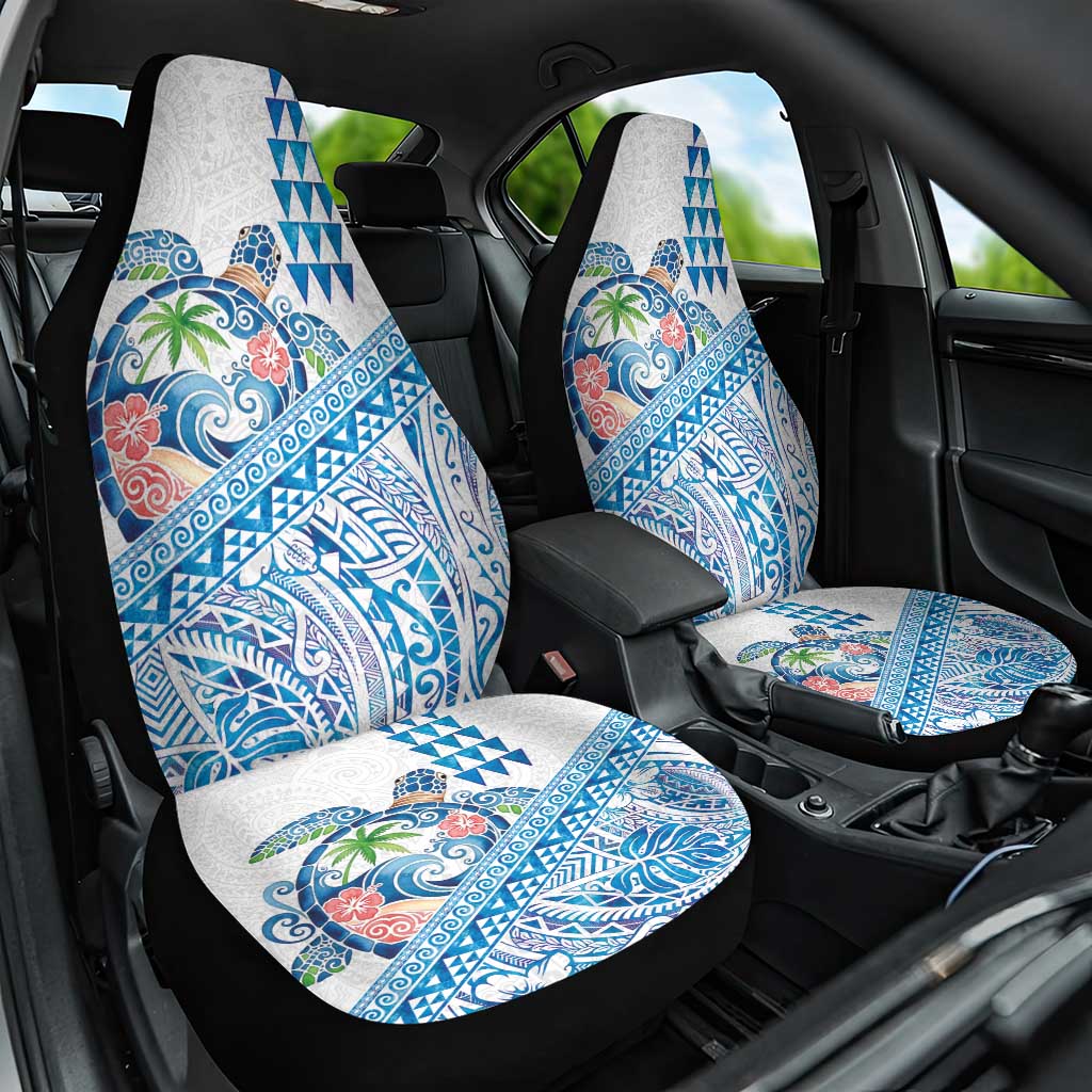 Hawaiian Abstract Sea Turtle Car Seat Cover Polynesian Tapa Art and Kakau Tattoo White WaterColor LT03 One Size White - Polynesian Pride