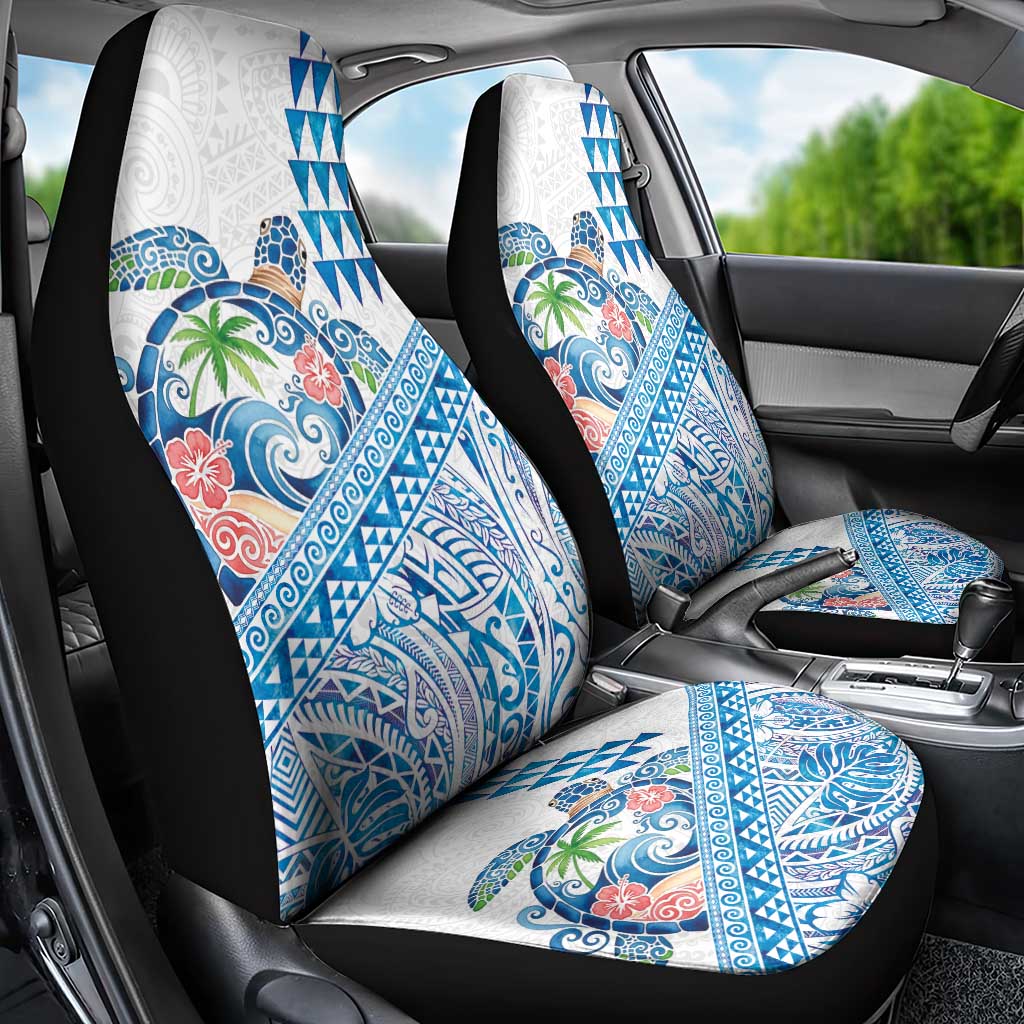 Hawaiian Abstract Sea Turtle Car Seat Cover Polynesian Tapa Art and Kakau Tattoo White WaterColor LT03 - Polynesian Pride