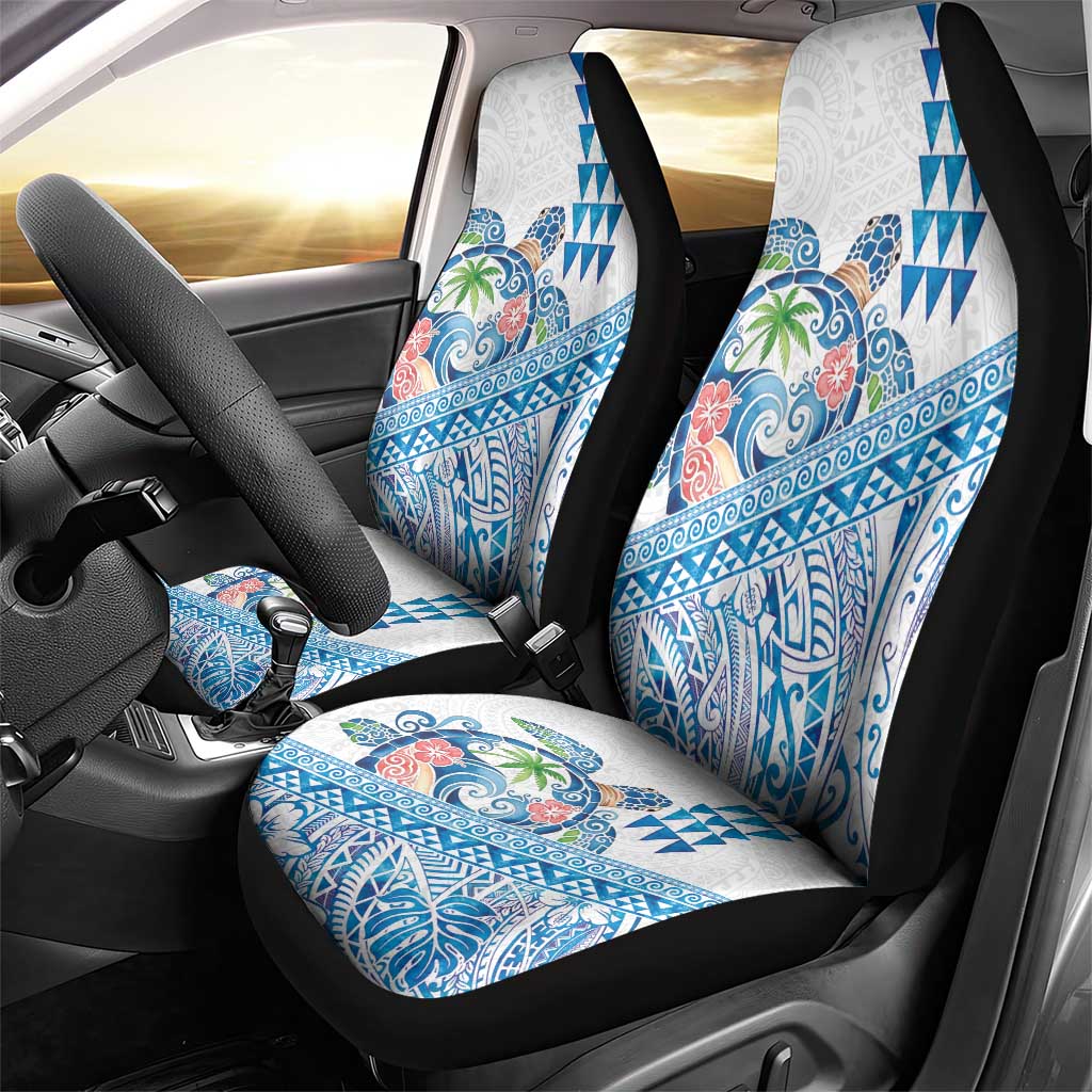 Hawaiian Abstract Sea Turtle Car Seat Cover Polynesian Tapa Art and Kakau Tattoo White WaterColor LT03 - Polynesian Pride