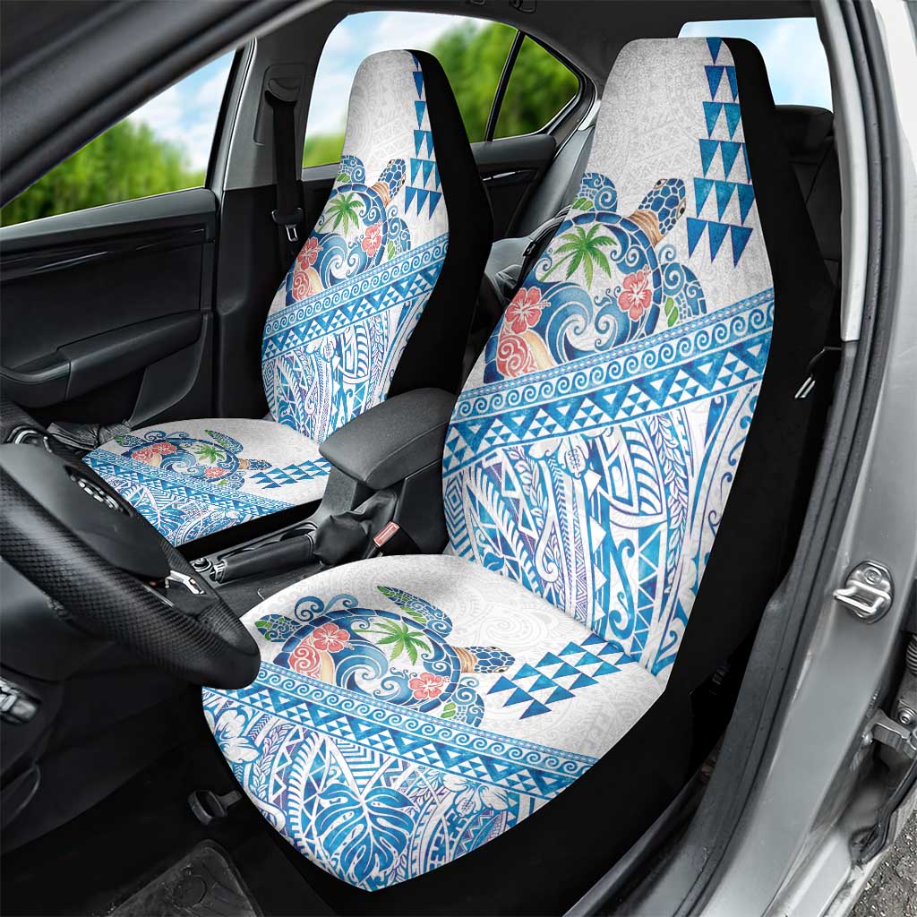 Hawaiian Abstract Sea Turtle Car Seat Cover Polynesian Tapa Art and Kakau Tattoo White WaterColor LT03 - Polynesian Pride