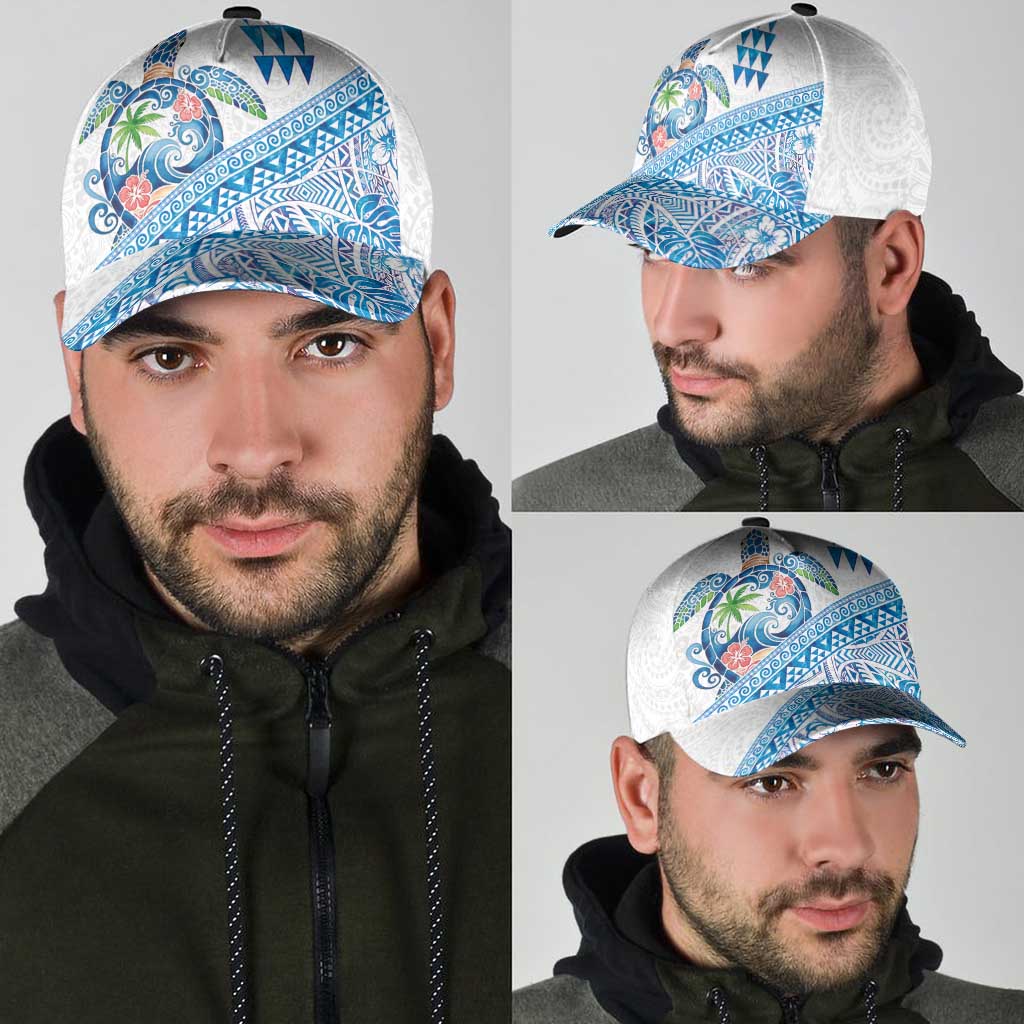 Hawaiian Abstract Sea Turtle Classic Cap Polynesian Tapa Art and Kakau Tattoo White WaterColor - Polynesian Pride