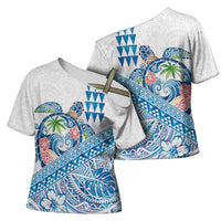 Hawaiian Abstract Sea Turtle Cross Shoulder Shirt Polynesian Tapa Art and Kakau Tattoo White WaterColor LT03 - Polynesian Pride