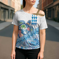 Hawaiian Abstract Sea Turtle Cross Shoulder Shirt Polynesian Tapa Art and Kakau Tattoo White WaterColor LT03 - Polynesian Pride