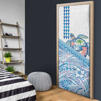 Hawaiian Abstract Sea Turtle Door Cover Polynesian Tapa Art and Kakau Tattoo White WaterColor LT03 - Polynesian Pride