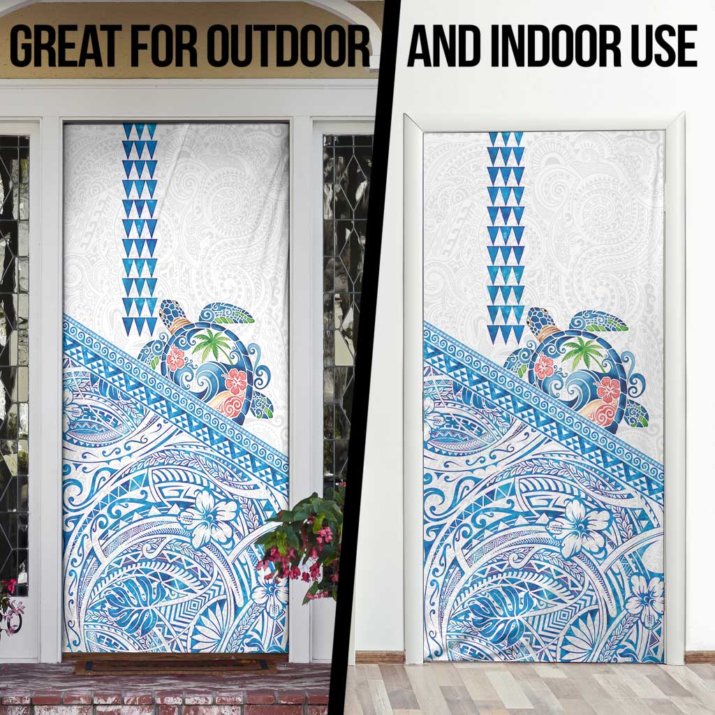 Hawaiian Abstract Sea Turtle Door Cover Polynesian Tapa Art and Kakau Tattoo White WaterColor LT03 - Polynesian Pride