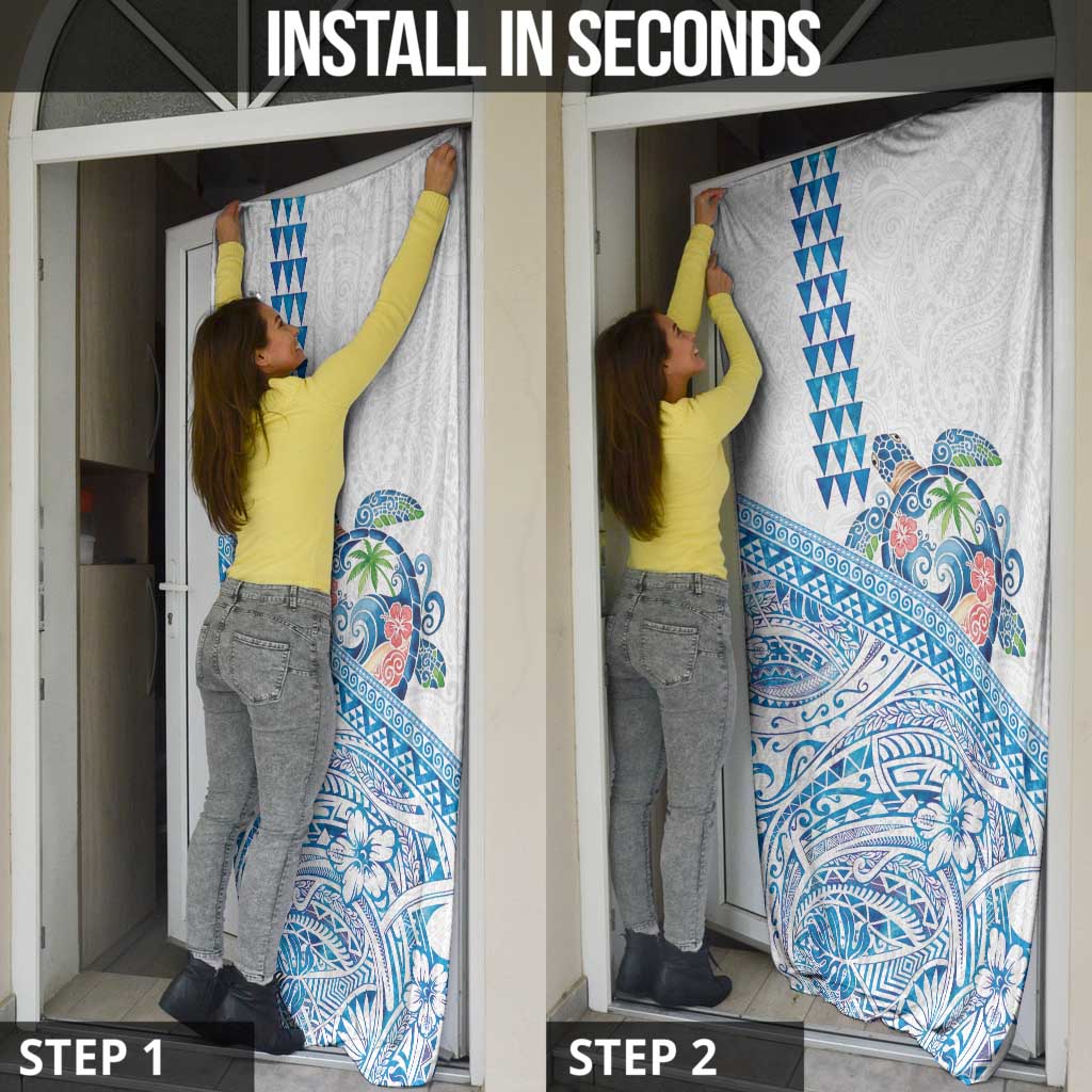 Hawaiian Abstract Sea Turtle Door Cover Polynesian Tapa Art and Kakau Tattoo White WaterColor LT03 - Polynesian Pride