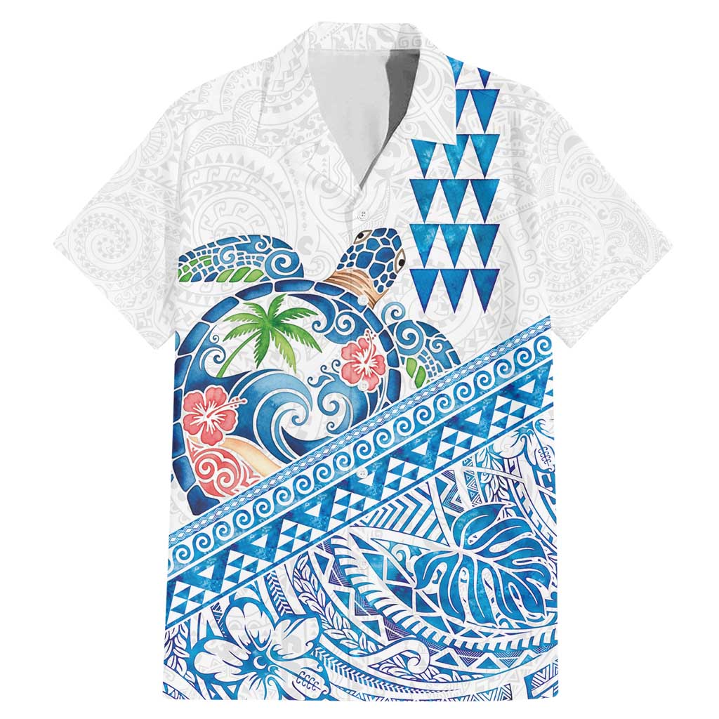 Hawaiian Abstract Sea Turtle Family Matching Mermaid Dress and Hawaiian Shirt Polynesian Tapa Art and Kakau Tattoo White WaterColor LT03 Dad's Shirt - Short Sleeve White - Polynesian Pride