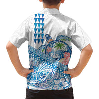 Hawaiian Abstract Sea Turtle Family Matching Puletasi and Hawaiian Shirt Polynesian Tapa Art and Kakau Tattoo White WaterColor LT03 - Polynesian Pride