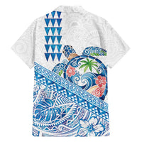 Hawaiian Abstract Sea Turtle Family Matching Puletasi and Hawaiian Shirt Polynesian Tapa Art and Kakau Tattoo White WaterColor LT03 - Polynesian Pride