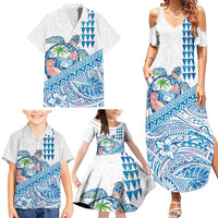 Hawaiian Abstract Sea Turtle Family Matching Summer Maxi Dress and Hawaiian Shirt Polynesian Tapa Art and Kakau Tattoo White WaterColor LT03 - Polynesian Pride