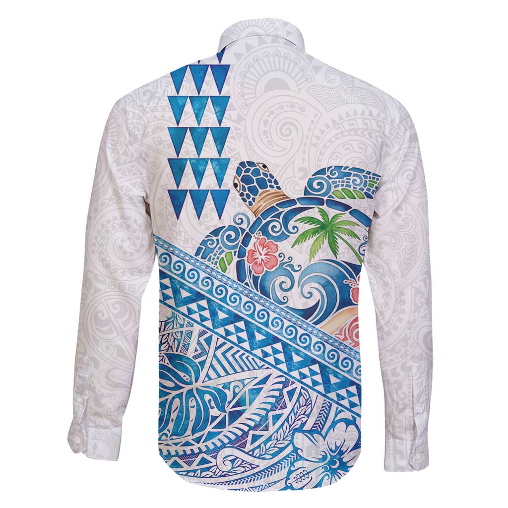 Hawaiian Abstract Sea Turtle Family Matching Summer Maxi Dress and Hawaiian Shirt Polynesian Tapa Art and Kakau Tattoo White WaterColor LT03 - Polynesian Pride