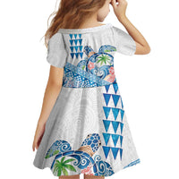 Hawaiian Abstract Sea Turtle Family Matching Tank Maxi Dress and Hawaiian Shirt Polynesian Tapa Art and Kakau Tattoo White WaterColor LT03 - Polynesian Pride