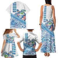 Hawaiian Abstract Sea Turtle Family Matching Tank Maxi Dress and Hawaiian Shirt Polynesian Tapa Art and Kakau Tattoo White WaterColor LT03 - Polynesian Pride