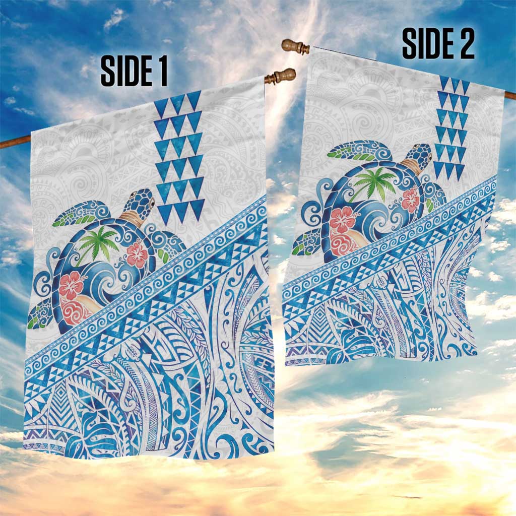 Hawaiian Abstract Sea Turtle Garden Flag Polynesian Tapa Art and Kakau Tattoo White WaterColor LT03 - Polynesian Pride