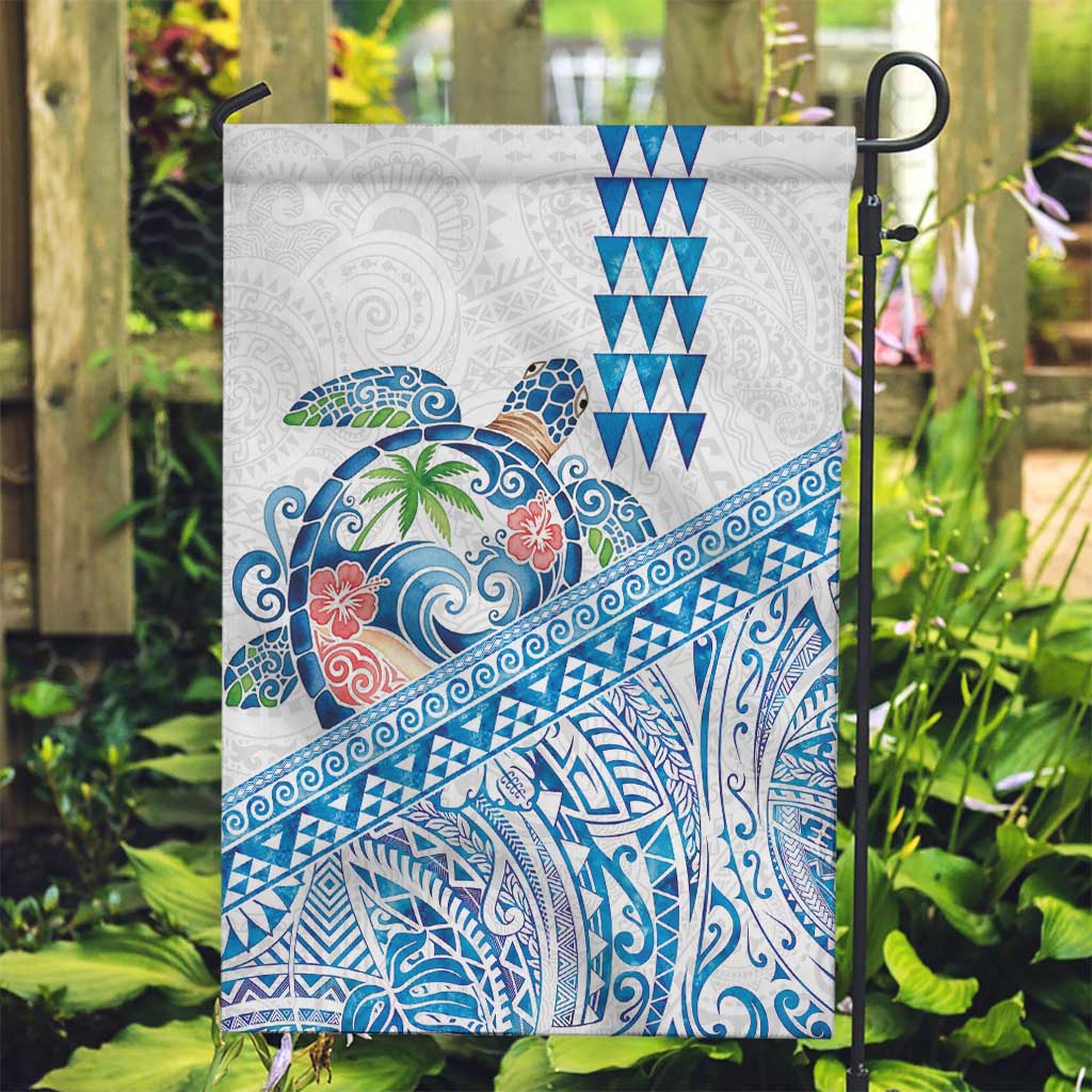 Hawaiian Abstract Sea Turtle Garden Flag Polynesian Tapa Art and Kakau Tattoo White WaterColor LT03 Garden Flag White - Polynesian Pride